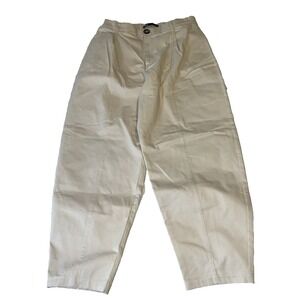 New NWOT Zara Khaki Barrel Pants Large Flawed Boho Cropped High Rise Baggy